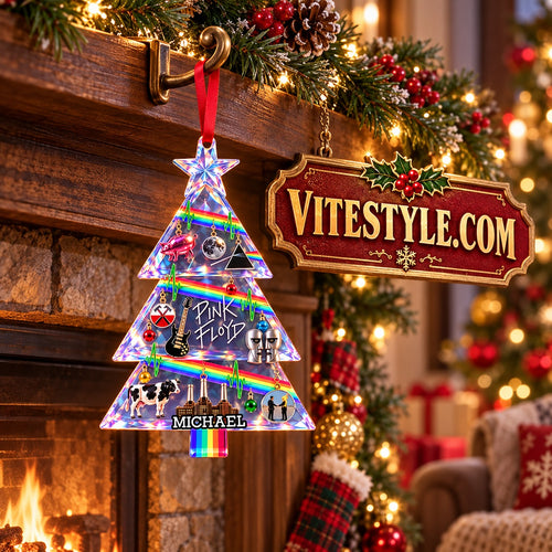 Pink Floyd Triangle Custom Name Christmas Tree Ornament