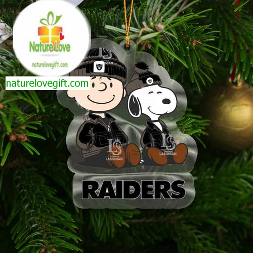 Las Vegas Raiders Snoopy And Charlie NFL Acrylic Christmas Tree Decoration Ornament