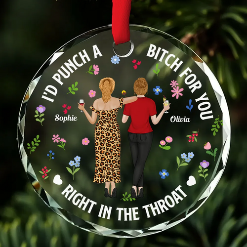 Punch Bitch Besties - Personalized Circle Glass Ornament - Christmas Gift for Besties, Sisters, Best Friends