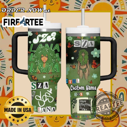 Sza Custom Name Tumbler Green Lana Design Butterfly And Floral Theme Personalized Tour 2025