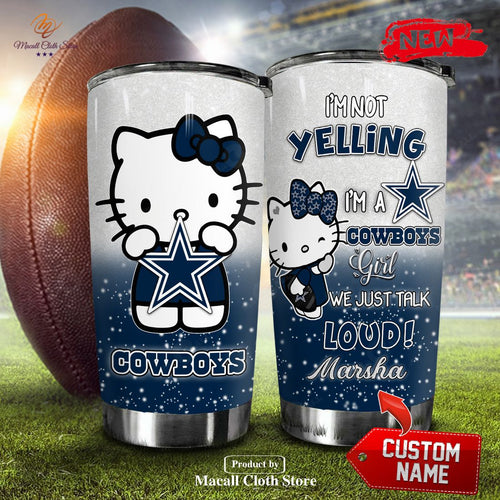 Personalized Name Hello Kitty Hug Dallas Cowboys Stainless Steel Tumbler