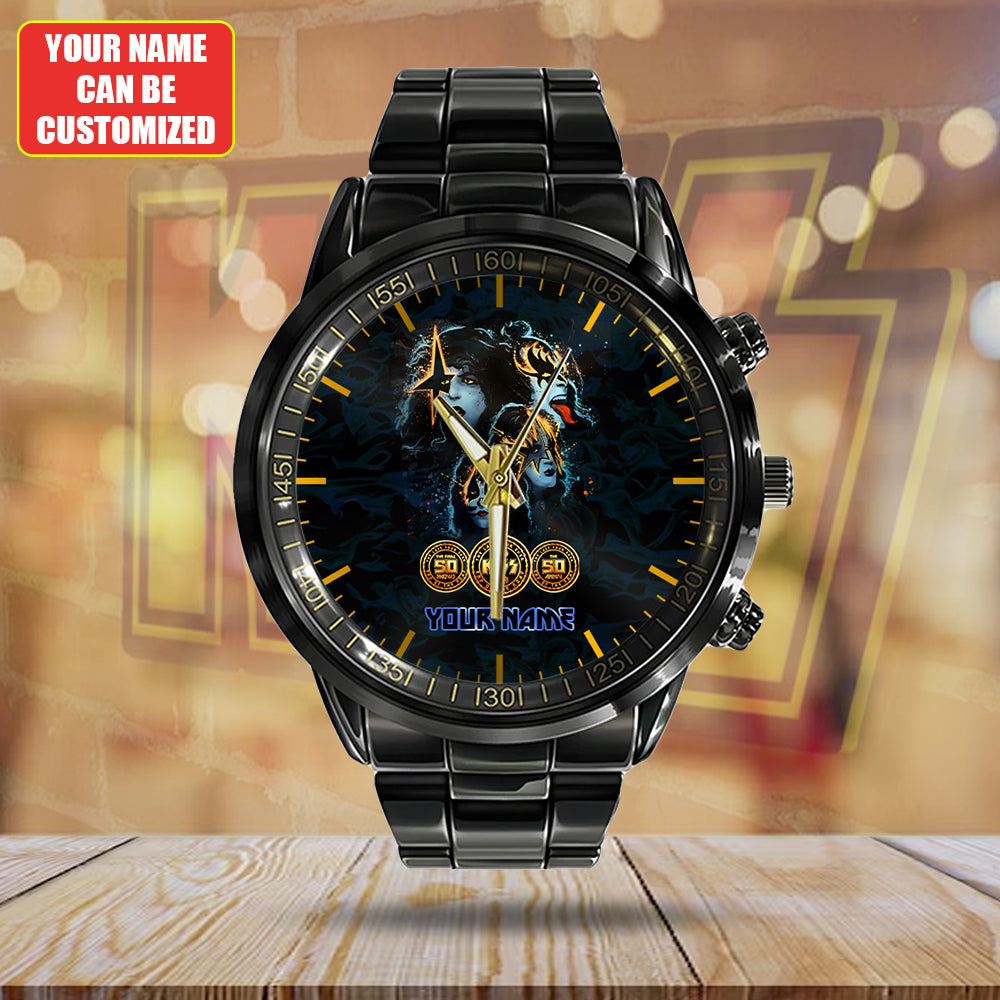 Personalized KISS Black Stainless Steel Watch - HUANNM 4875
