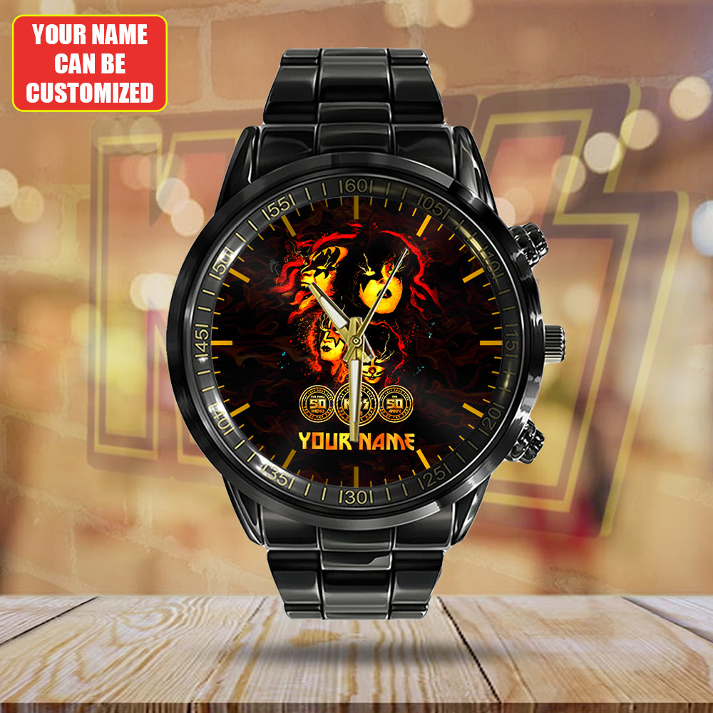 Personalized KISS Black Stainless Steel Watch - HUANNM 4876
