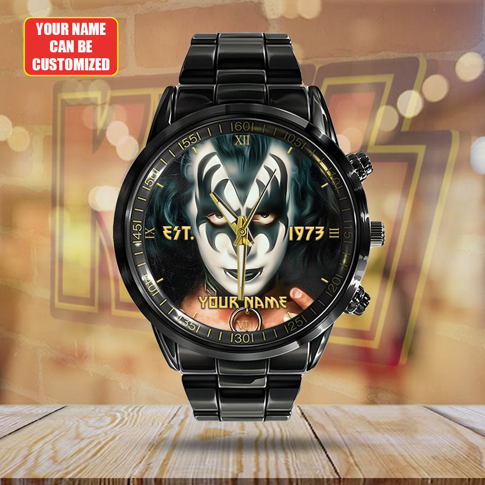 Personalized KISS Black Stainless Steel Watch - HUANNM 4878