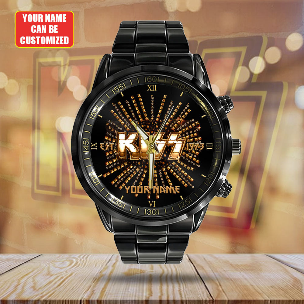 Personalized KISS Black Stainless Steel Watch - HUANNM 4879