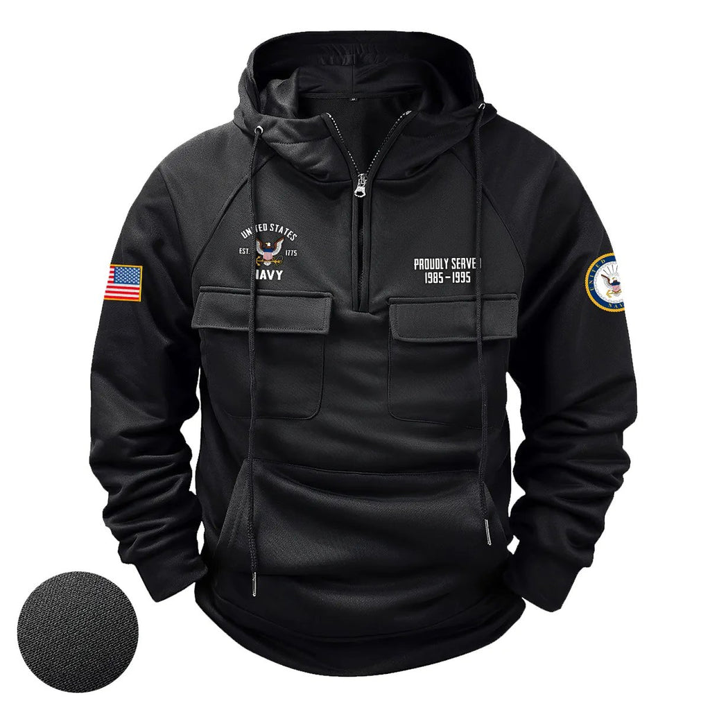 Dedicated Commitment Inspired Custom U.S. Navy Tactical Quarter Zip Hoodie for U.S. Navy Veterans Black