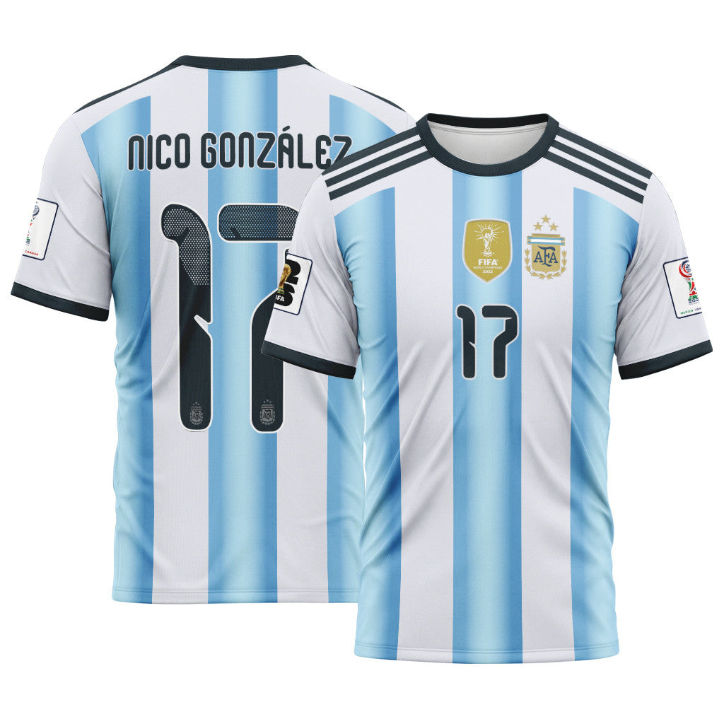 Nico Gonz?lez 17 AOP T-Shirt 2026 World Cup Argentina Home