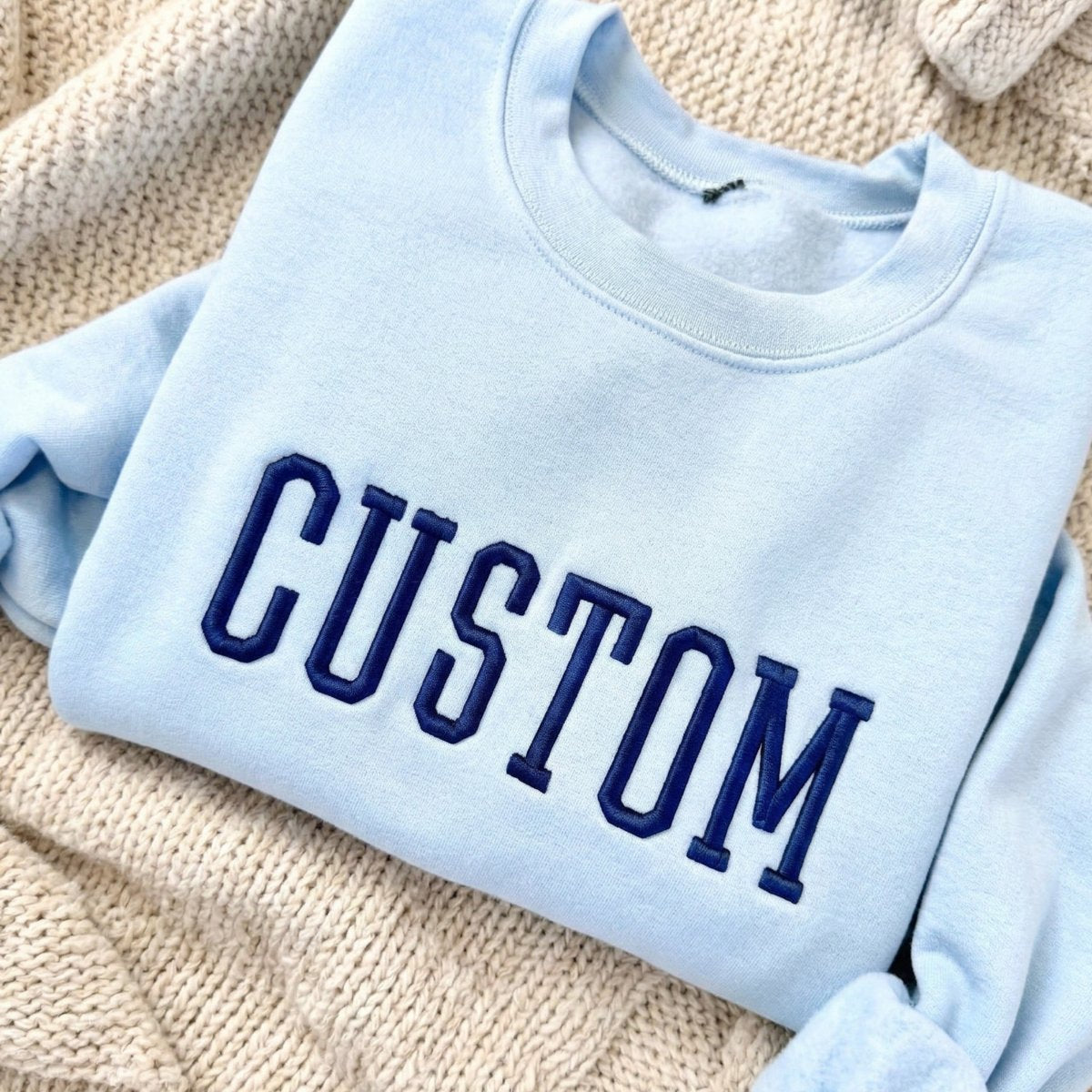 Custom 3D Varsity Puff Embroidered College Block Crewneck Sweatshirt
