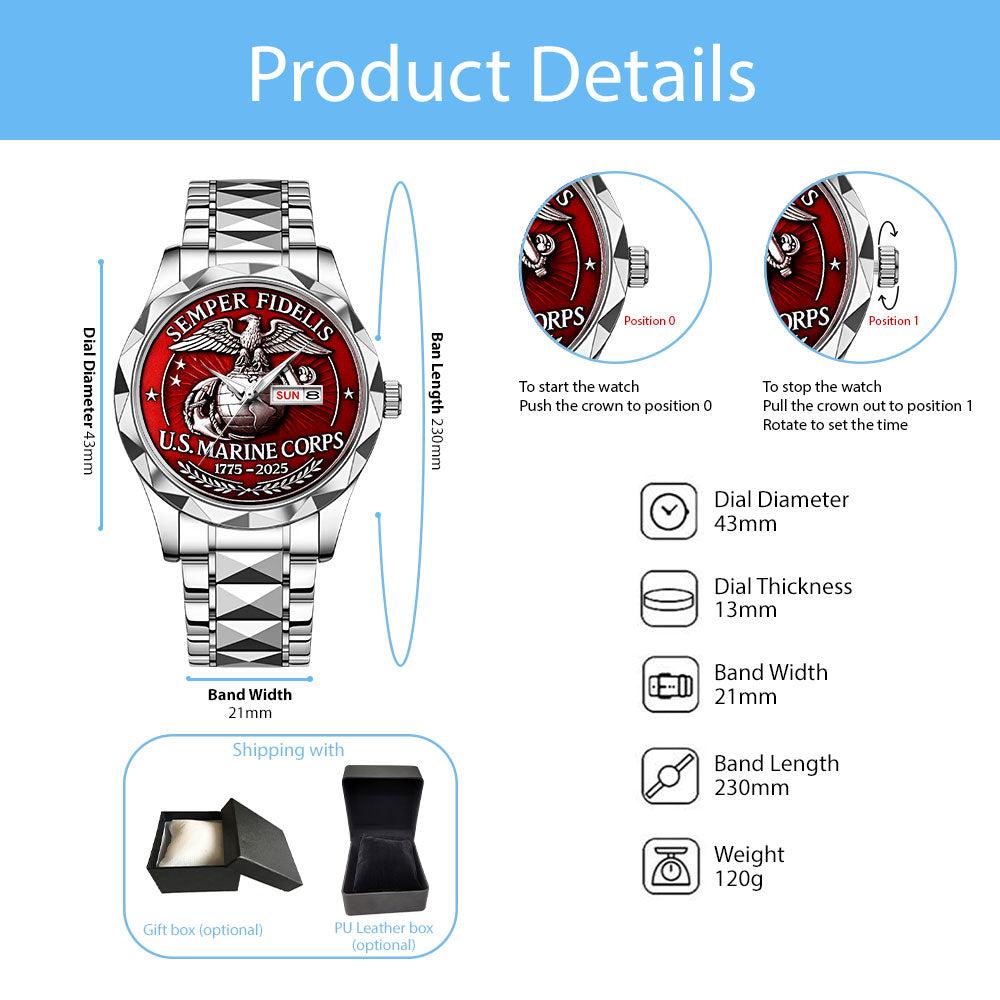 US Marine Corps 2025 Alloy Luxury Quartz Watch - MAITM12730
