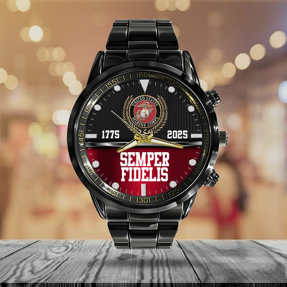 US Marine Corps Black Stainless Steel Watch - MAITM 12311