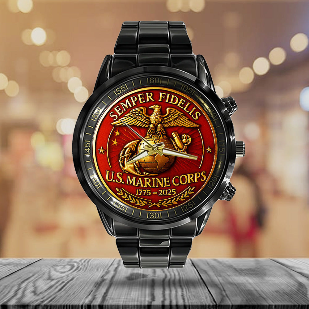 US Marine Corps Black Stainless Steel Watch - MAITM12579