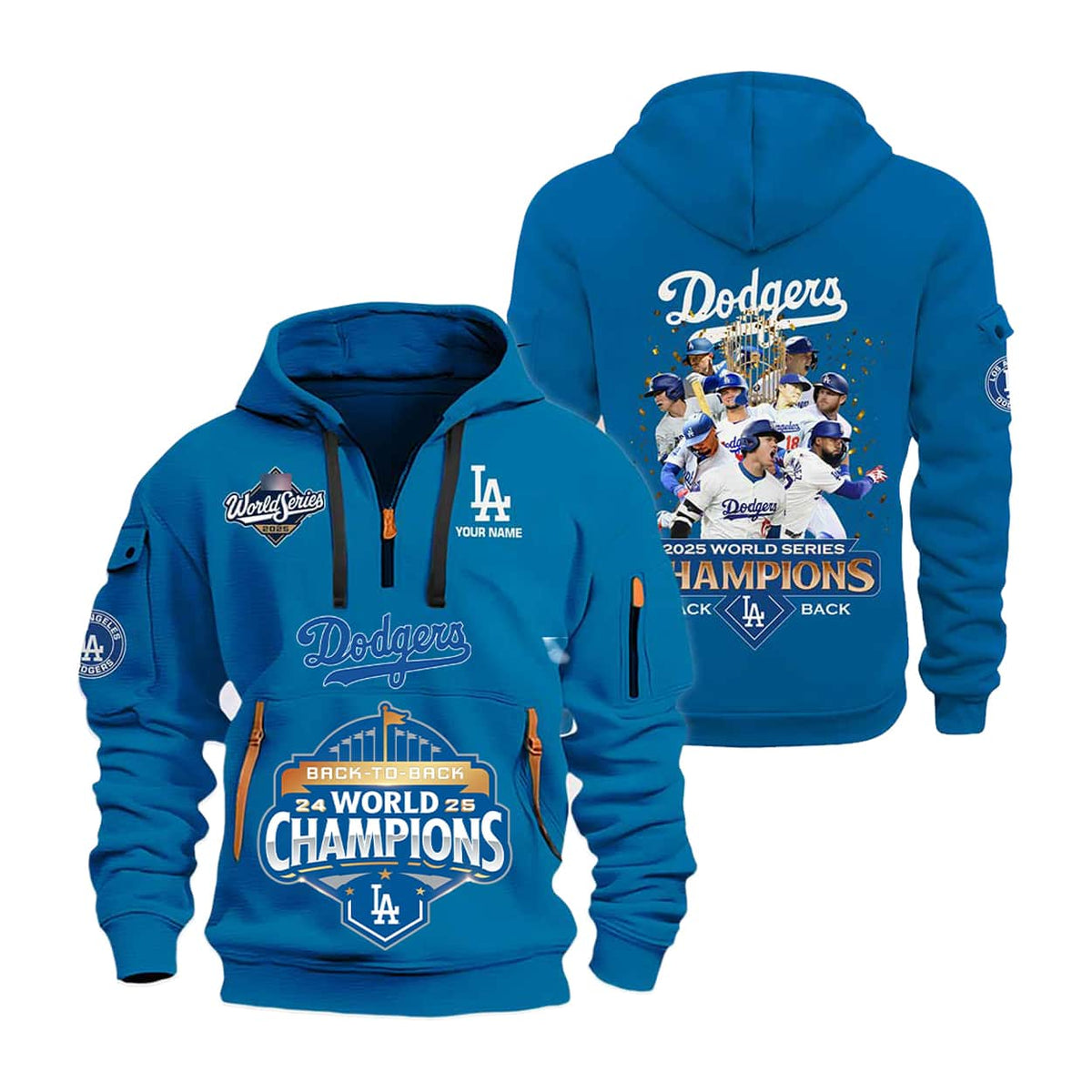2025 Dodgers Back 2 Back World Series Champions Hoodie Half Zipper