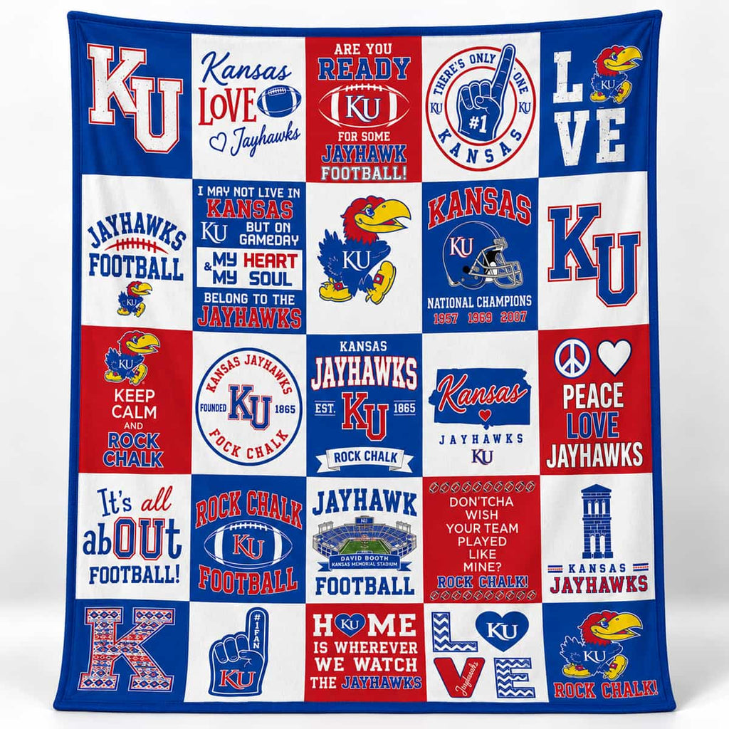 2026 Kansas Jayhawks Football Patchwork Quilt Blanket
