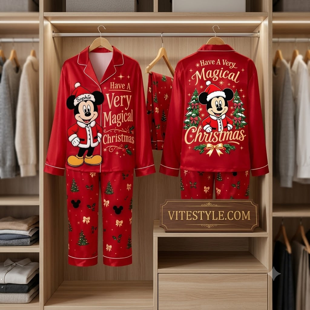 Personalized Mickey Mouse Have A Very Magical Christmas Button Down Pajamas