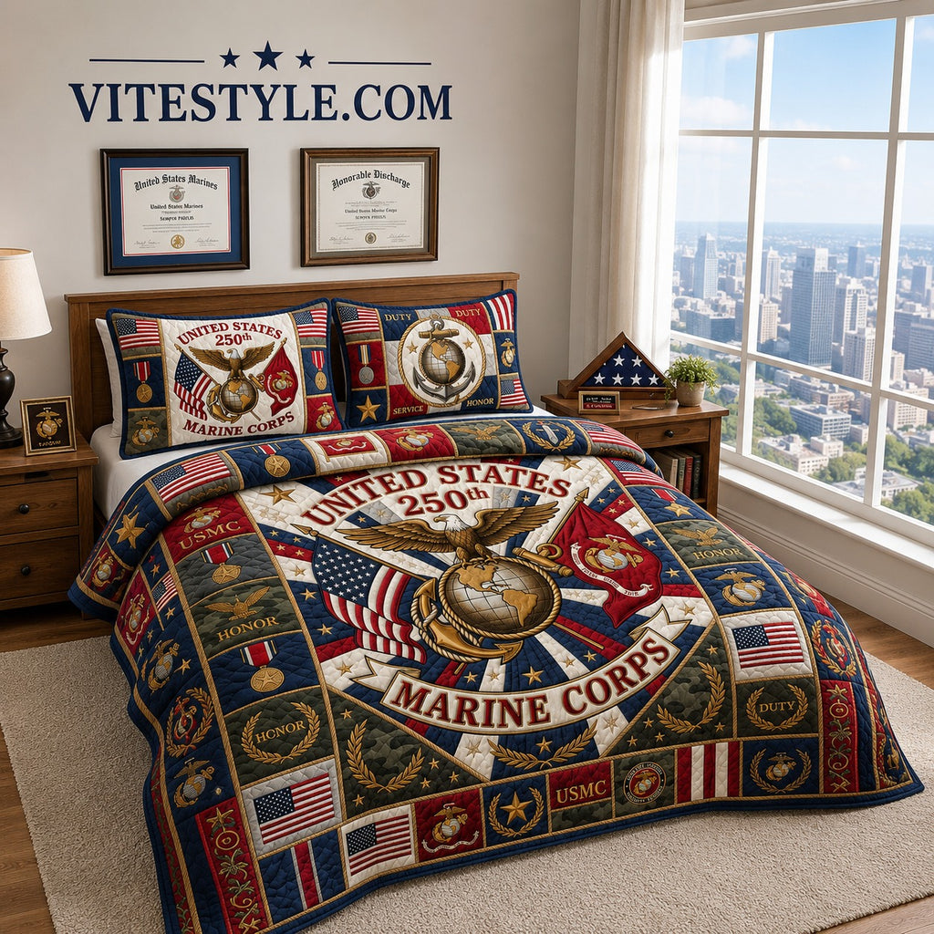 USMC 250th Anniversary Quilt Bedding Set