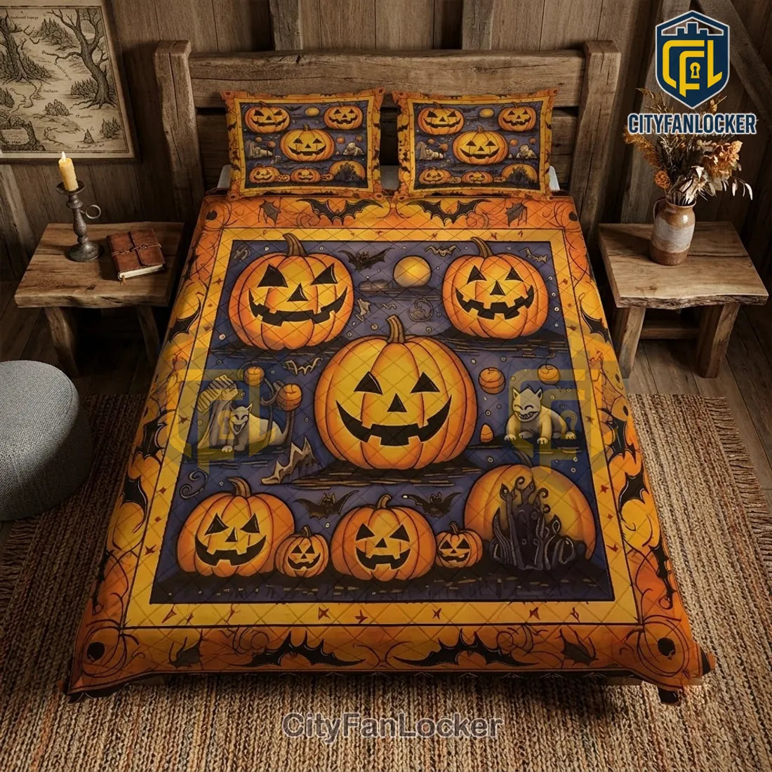 2026 Halloween Quilted Pumpkin Bedding Set