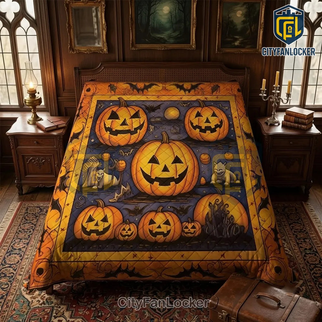 2026 Halloween Quilted Pumpkin Bedding Set
