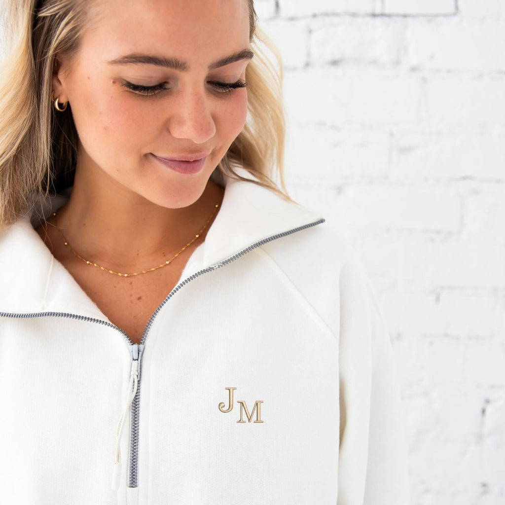 Custom Embroidered Ladies Boxy Quarter Zip Pullover