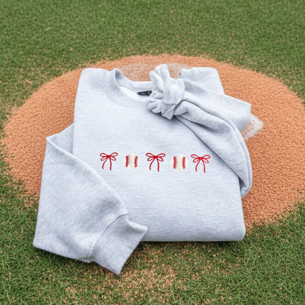 Coquette Baseball Embroidered Crewneck Sweatshirt