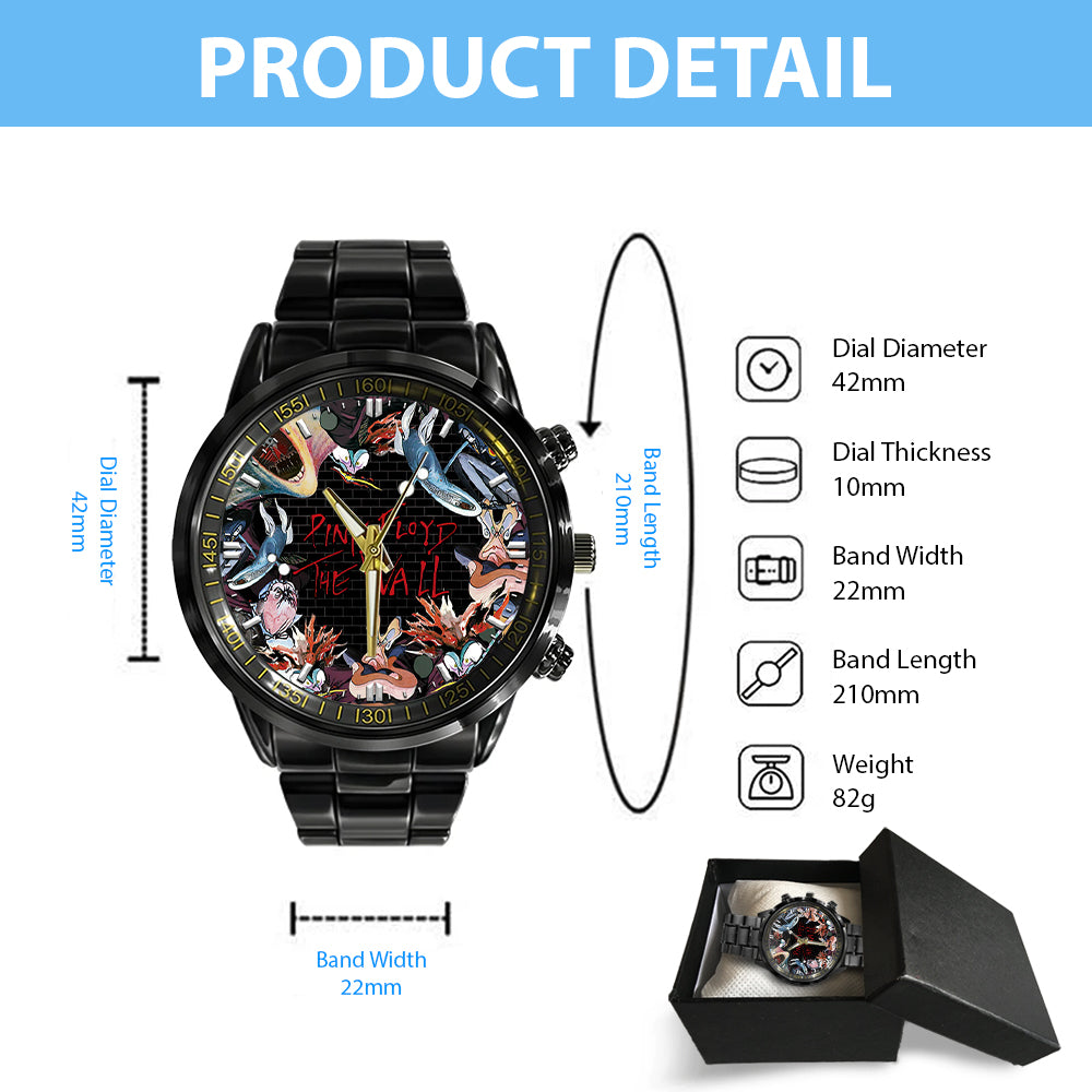 Pink Floy Black Stainless Steel Watch - HOATT 5385