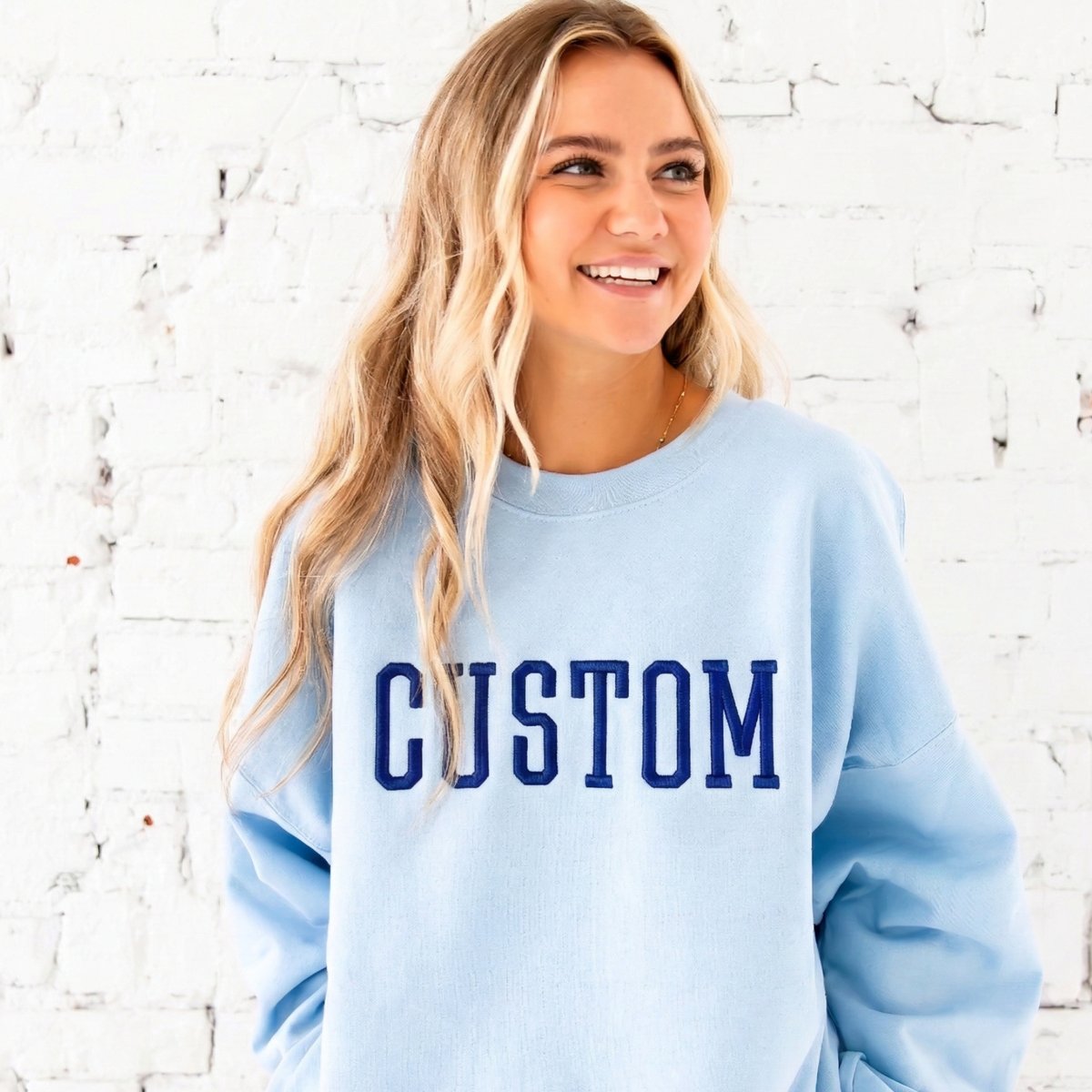 Custom 3D Varsity Puff Embroidered College Block Crewneck Sweatshirt