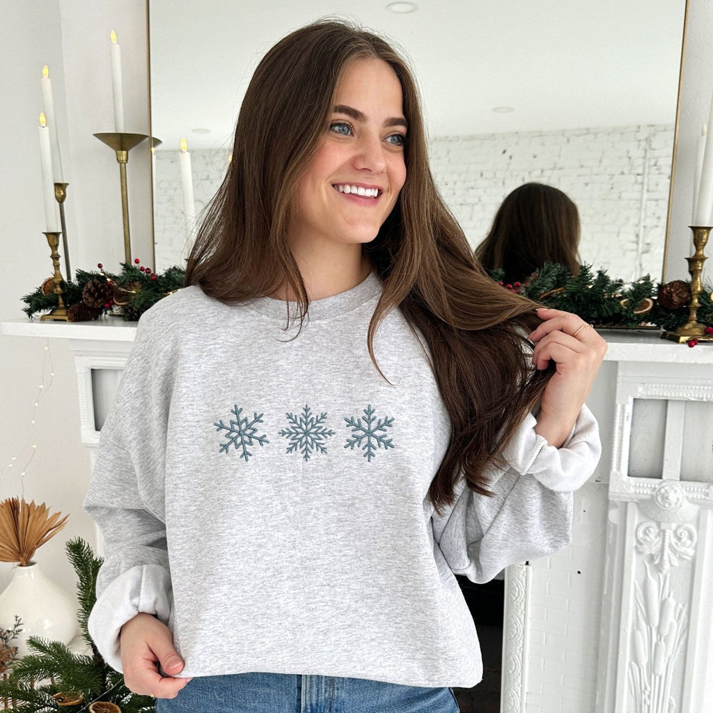 Embroidered Snowflakes Crewneck Sweatshirt