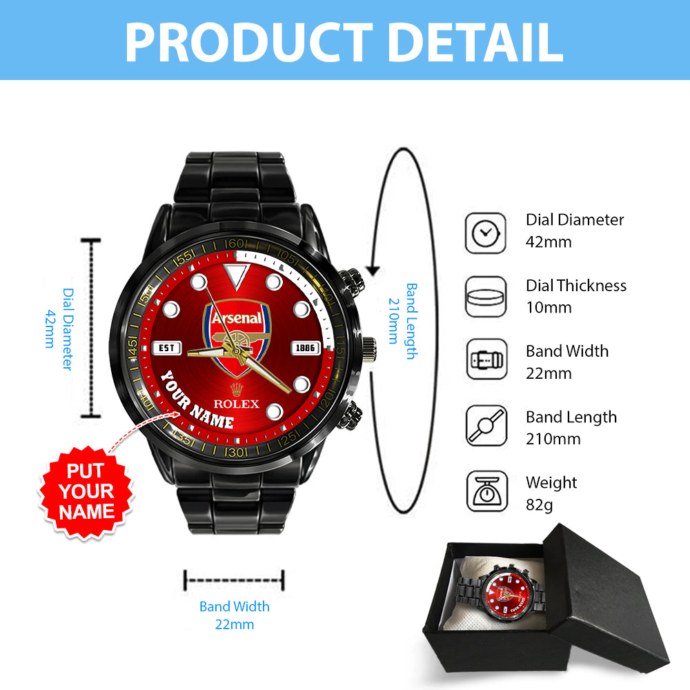 Personalized Arsenal FC x Rolex Black Stainless Steel Watch - MAITM8425