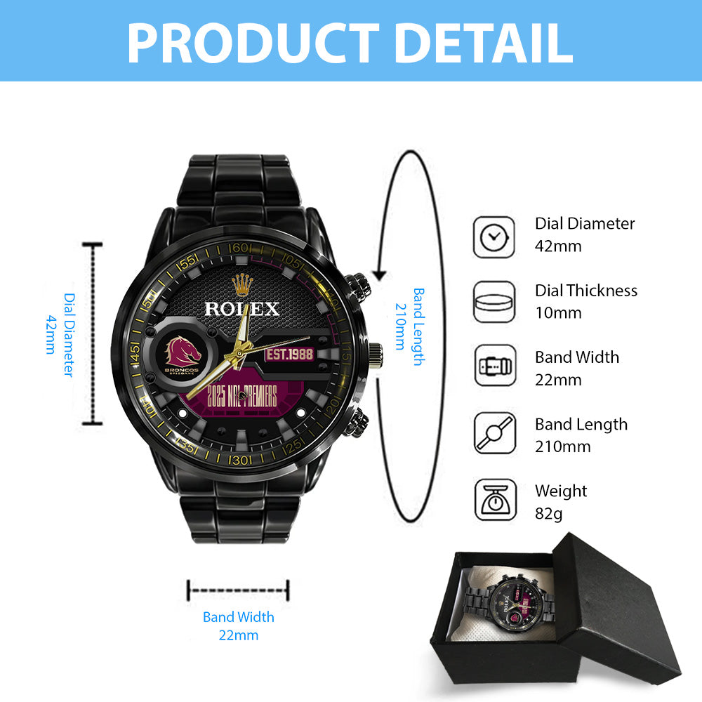 Brisbane Broncos x Rolex 2025 Premiers Black Stainless Steel Watch - MAITM13199