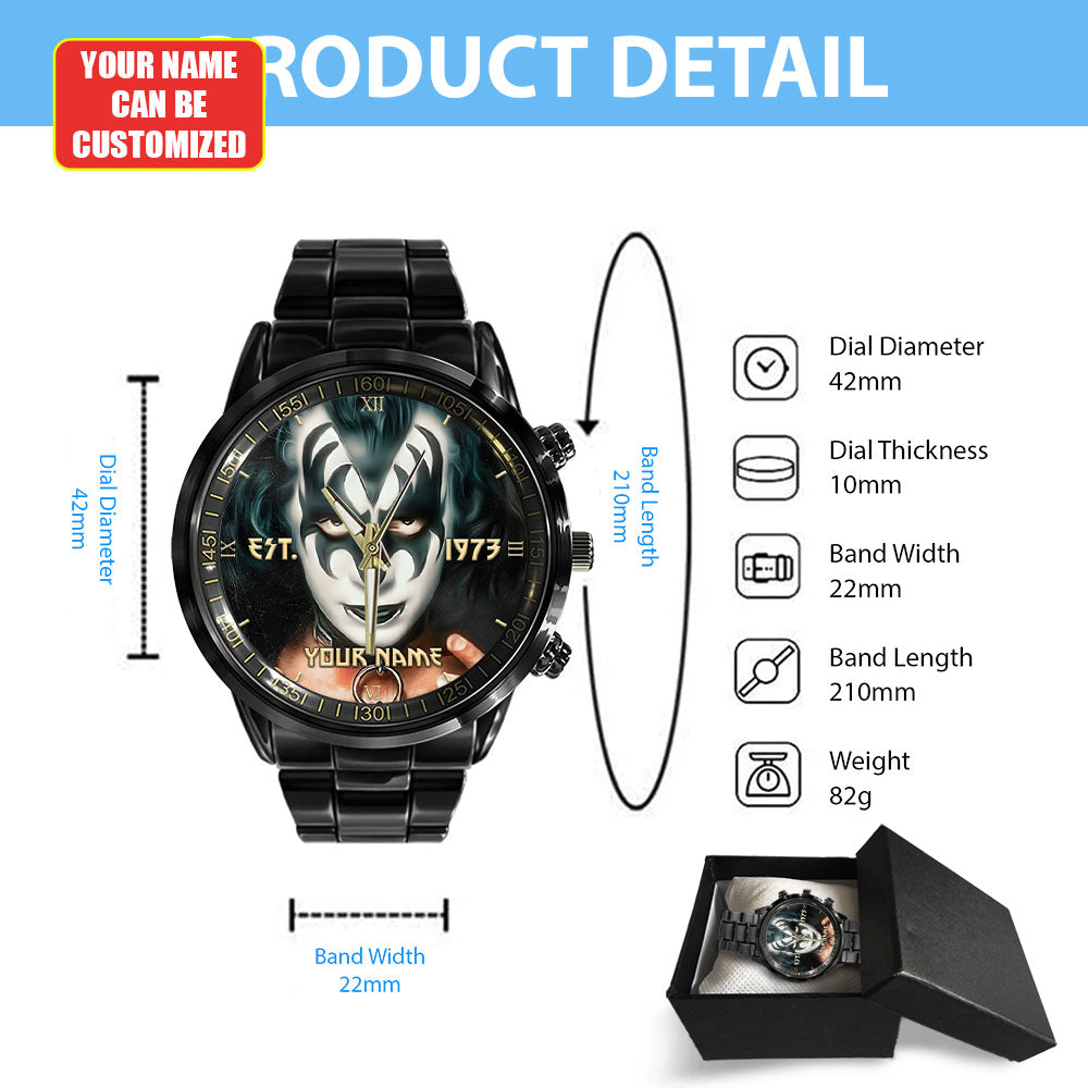 Personalized KISS Black Stainless Steel Watch - HUANNM 4878