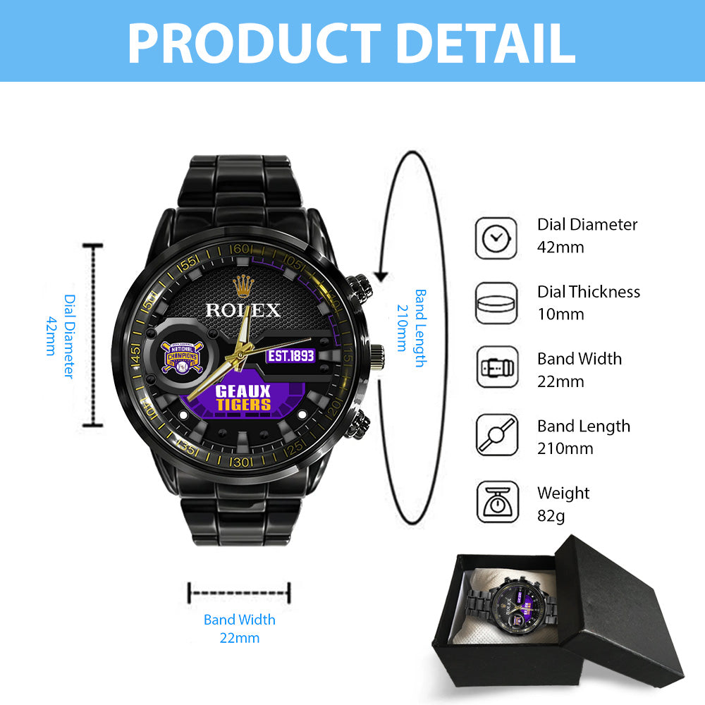 LSU Tigers Baseball 2025 National Champions x Rolex Black Stainless Steel Watch - MAITM 11899