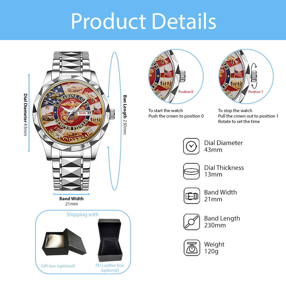 US Marine Corps 250th Anniversary Alloy Luxury Quartz Watch - MAITM12641