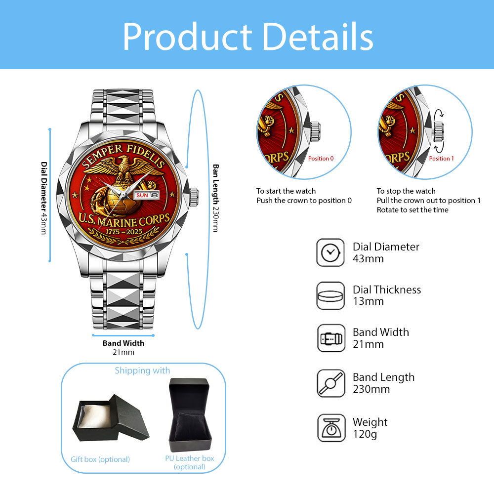 US Marine Corps Alloy Luxury Quartz Watch - MAITM 12532