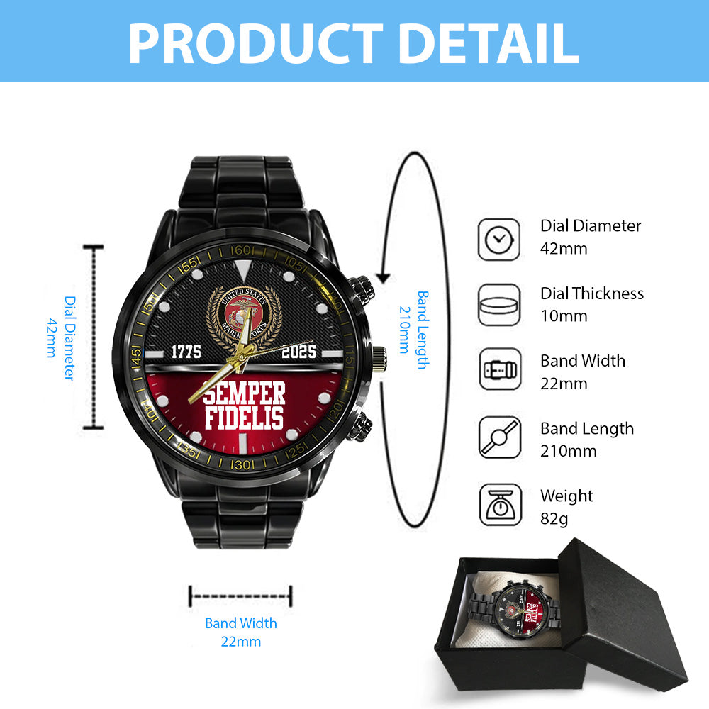 US Marine Corps Black Stainless Steel Watch - MAITM 12311