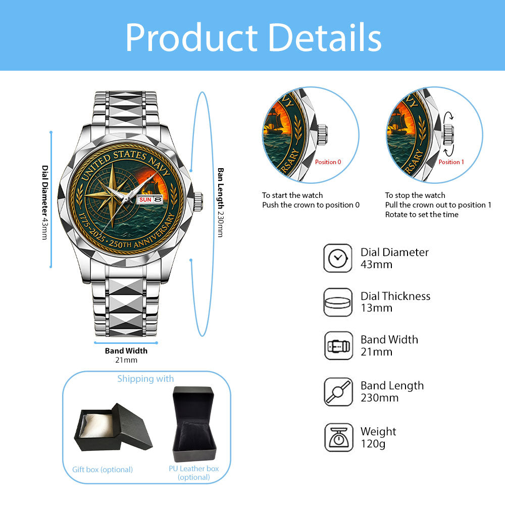 US Navy 250th Anniversary Alloy Luxury Quartz Watch - MAITM13271