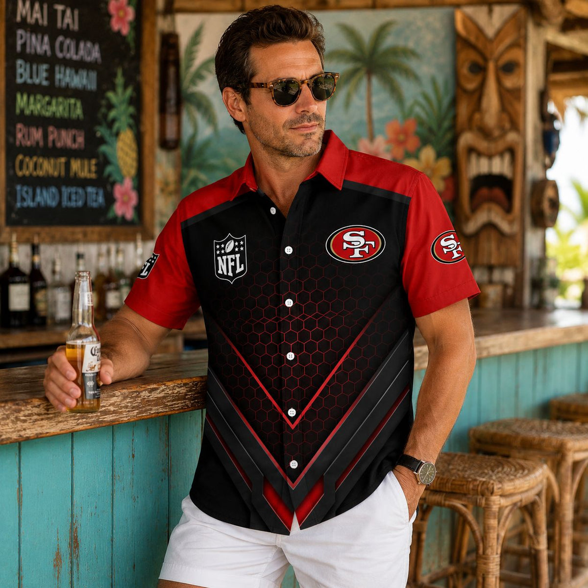 Red Fade Custom San Francisco 49ers Hawaiian Shirt