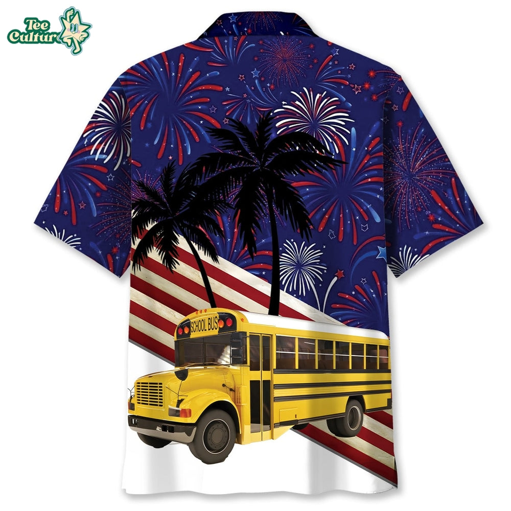 4th Of July School Bus Hawaiian Shirt