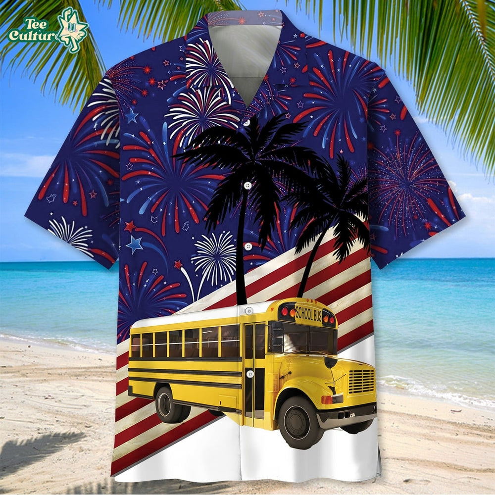 4th Of July School Bus Hawaiian Shirt