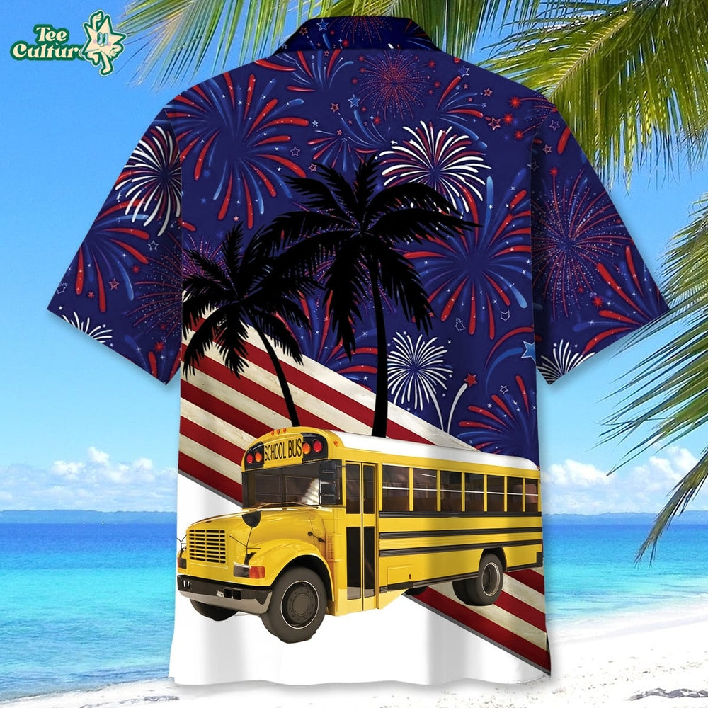 4th Of July School Bus Hawaiian Shirt