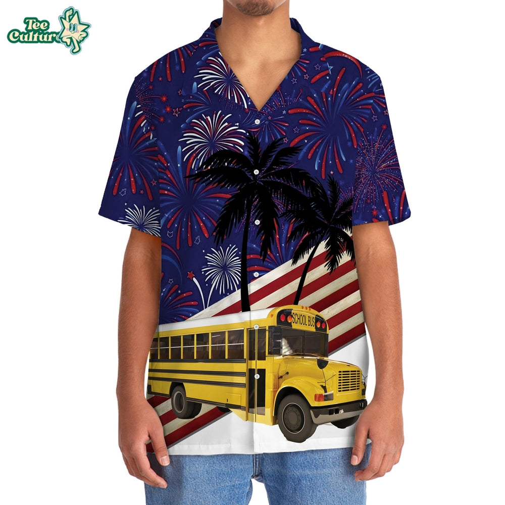 4th Of July School Bus Hawaiian Shirt