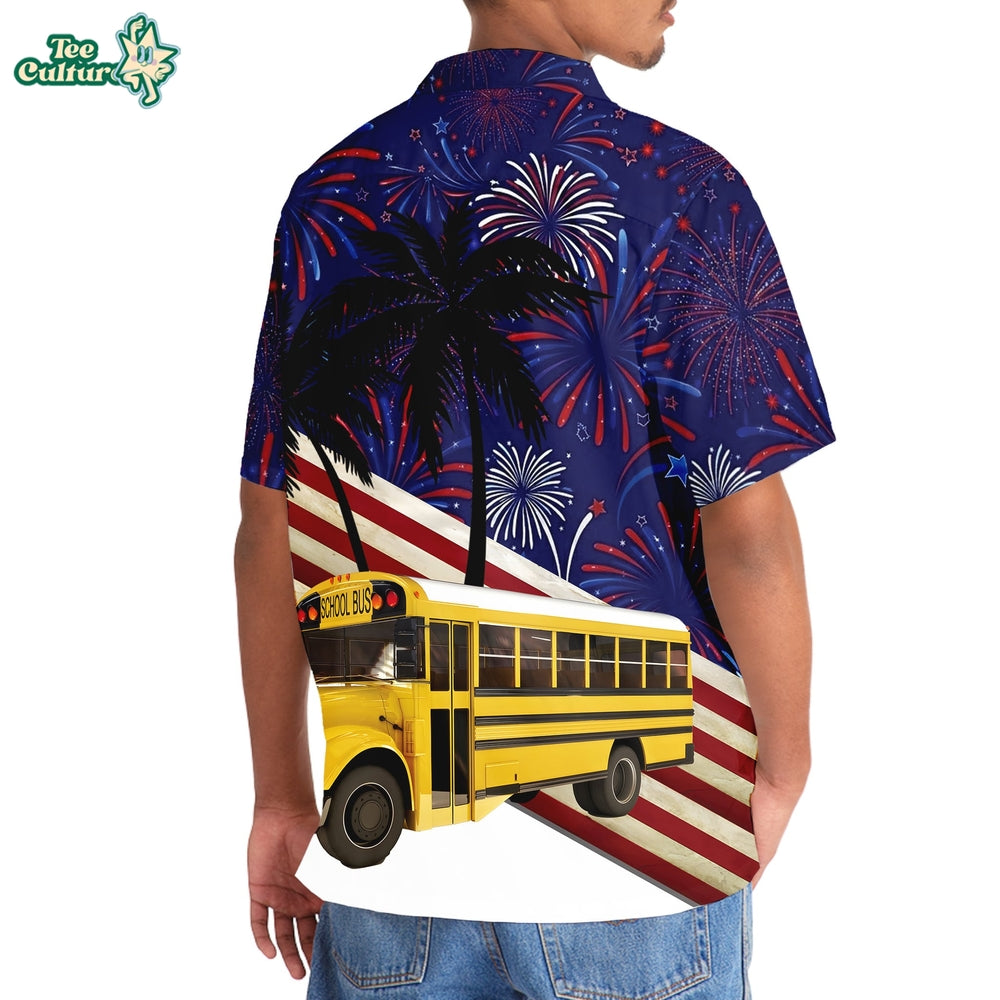4th Of July School Bus Hawaiian Shirt