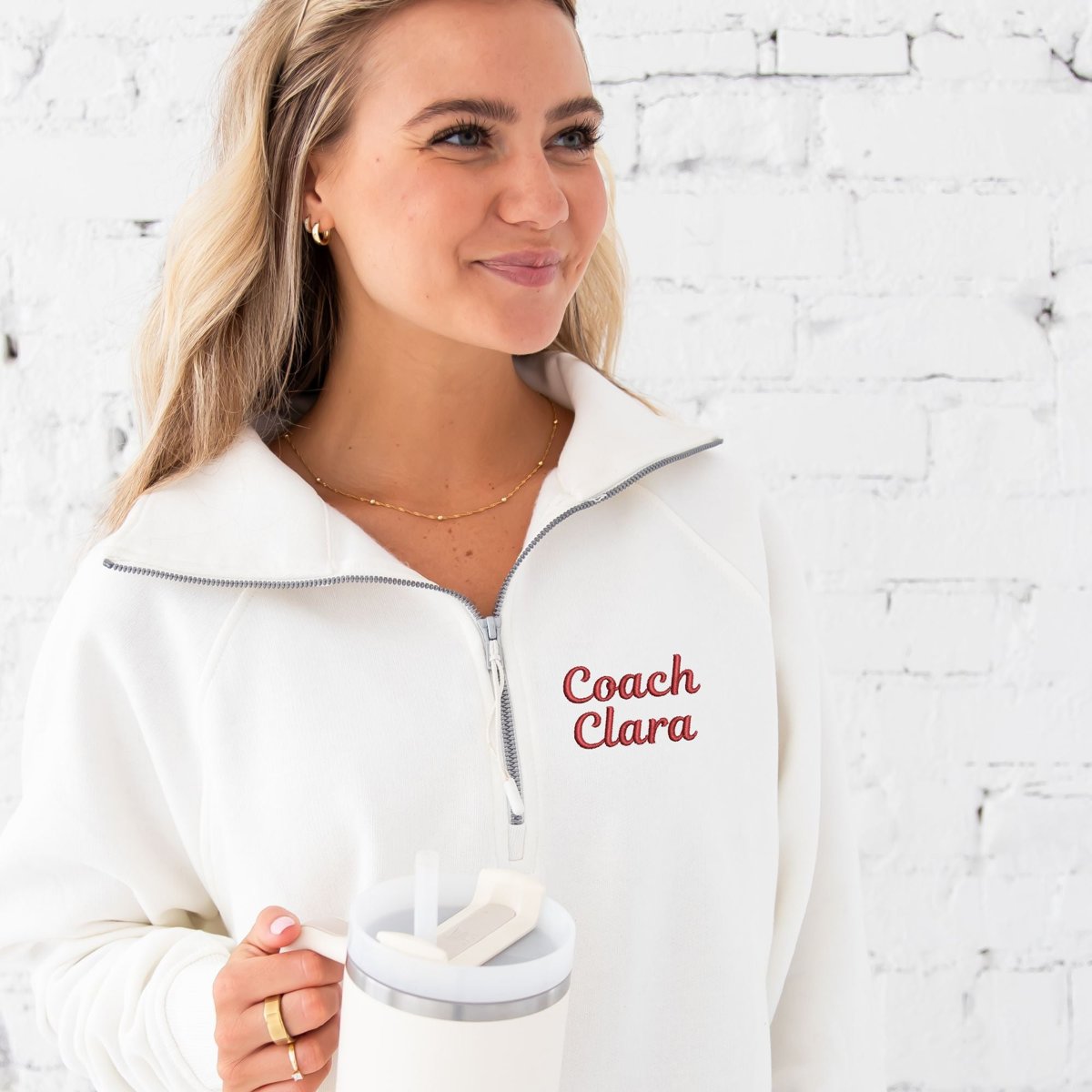 Custom Embroidered Ladies Boxy Quarter Zip Pullover