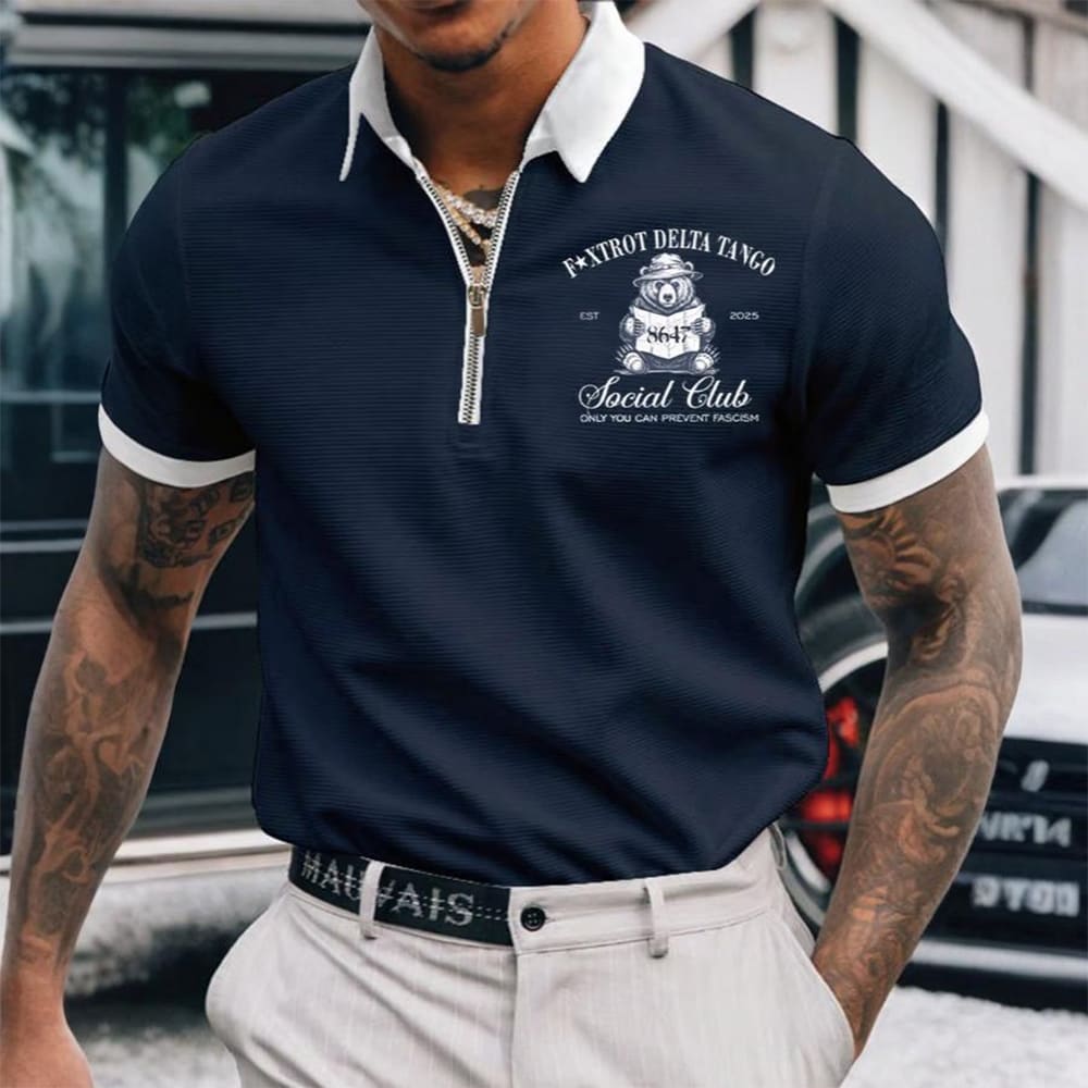 8647 Foxtrot Delta Tango Est 2025 Social Club Zipper Polo