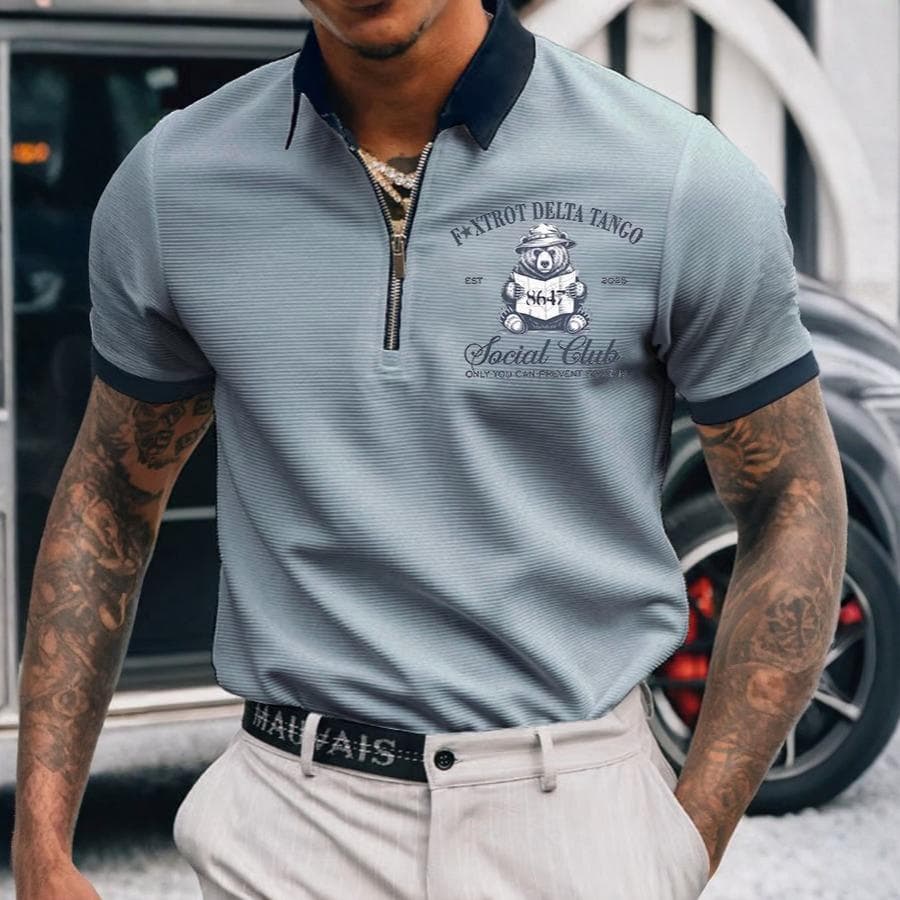8647 Foxtrot Delta Tango Est 2025 Social Club Zipper Polo
