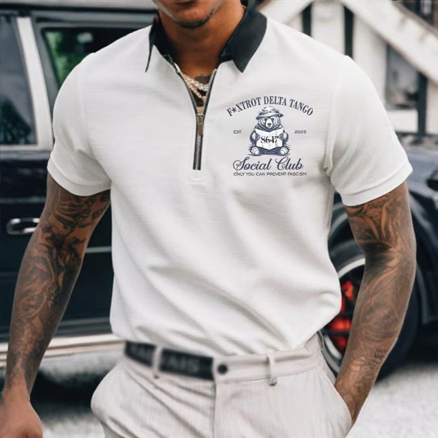 8647 Foxtrot Delta Tango Est 2025 Social Club Zipper Polo