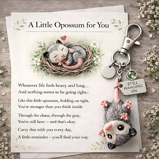 A Little Opossum for You “Still Hanging On” Keychain
