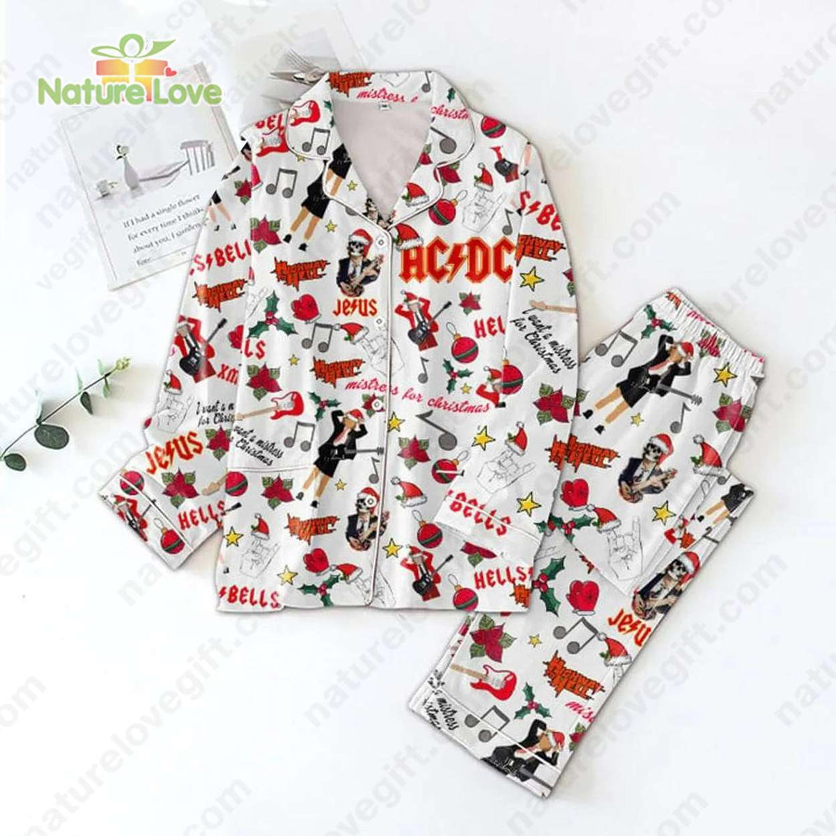 Ac Dc Mistress For Christmas Hells Bells Xmas Pajamas Set