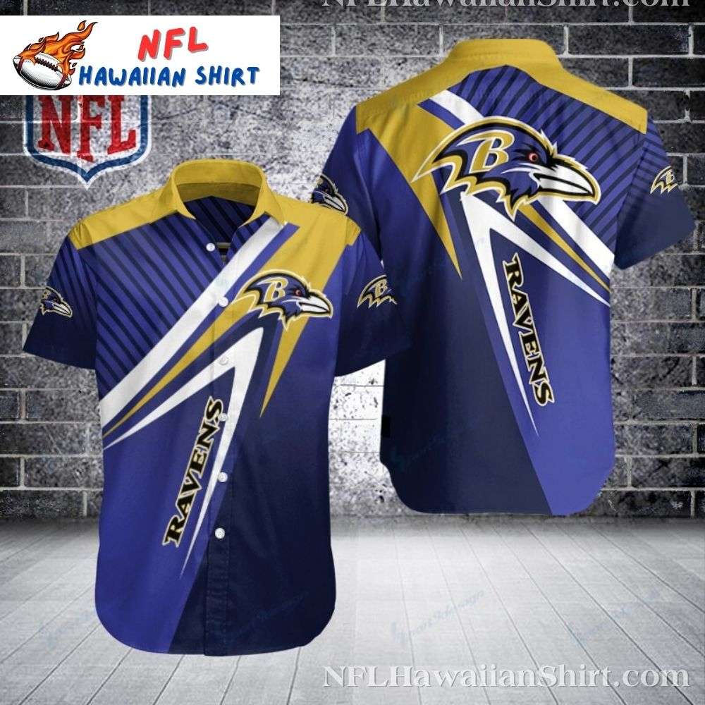 Aerodynamic Agility – Baltimore Ravens Hawaiian Shirt With Sharp Angles And Stripes