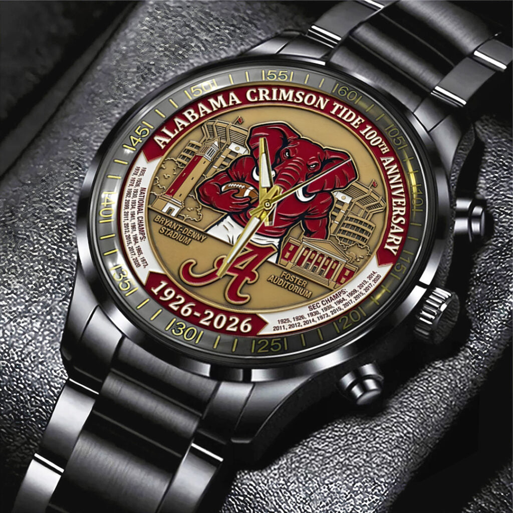 Alabama Crimson Tide Football 100th Anniversary 2026 Black Stainless Steel Watch - TANTN21313