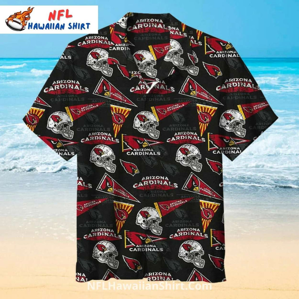 Arizona Cardinals Black Pattern Hawaiian Shirt With Football Logos