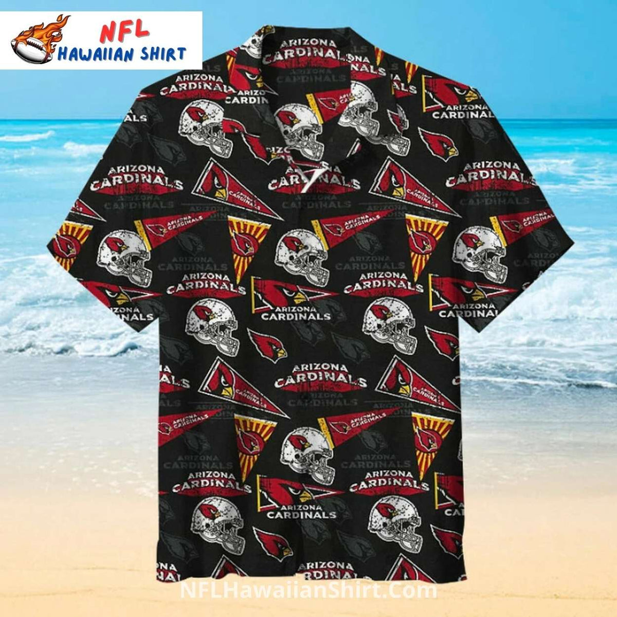 Arizona Cardinals Black Pattern Hawaiian Shirt With Football Logos